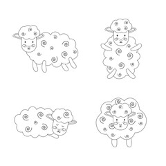 Wall Mural - Set of sheep outline, line style. Vector illustration