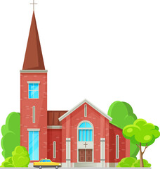 Catholic church, cathedral building vector icon