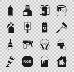 Set Painting the house, Car painting, roller brush, spray can, Spray nozzle cap, gun, and icon. Vector