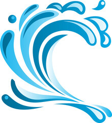 Poster - Blue ocean wave, tide flat vector illustration