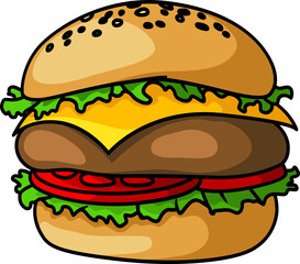 Sticker - Burger with chop, tomato and cucumbers, sesame bun