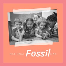 Composition Of National Fossil Day Text Over Diverse Schoolchildren