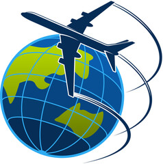 Sticker - Vector icon of plane and world globe