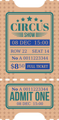 Wall Mural - Old circus ticket with admit one mention isolated