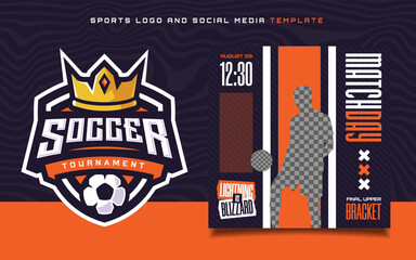 Wall Mural - Soccer sports Logo and match day banner flyer for social media post