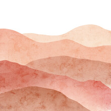 Wavy Mountain Silhouette,  Watercolor Background With Hues Of Pink, Beige And Purple Shapes