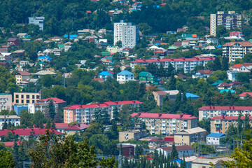 Poster - residential buildings in the forested mountains