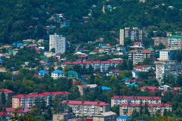 Poster - residential buildings in the forested mountains