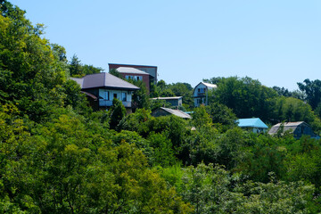Poster - residential buildings in the forested mountains