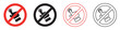 Set of finger touch signs. Red round prohibition sign, no click icon. Forbidden don't touch, no click vector.