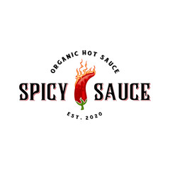 Wall Mural - spicy chili sauce emblem logo design. the concept of chili and fire, for sauce products, spicy foods and others.
hot sauce logo design. chili and spices concept, for sauce label, spicy food.