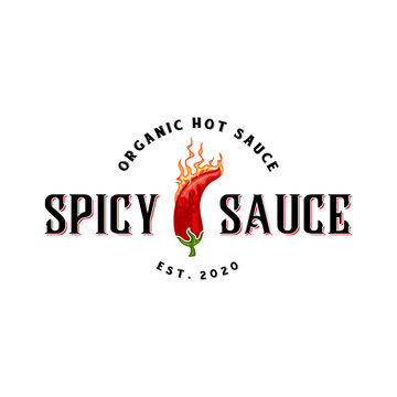 spicy chili sauce emblem logo design. the concept of chili and fire, for sauce products, spicy foods and others.
hot sauce logo design. chili and spices concept, for sauce label, spicy food.