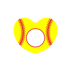 Wall Mural - Yellow heart shaped baseball And red stitch baseball Isolated on white background.