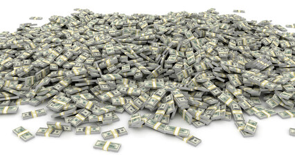 Poster - Money background 100 dollar US bundles cash isolated, in a large pile