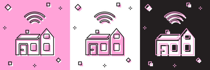 Poster - Set Smart home with wireless icon isolated on pink and white, black background. Remote control. Internet of things concept with wireless connection. Vector