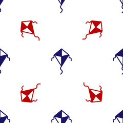 Sticker - Blue and red Kite icon isolated seamless pattern on white background. Vector