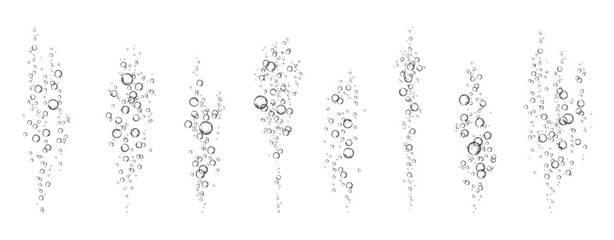 Oxygen air bubbles  flow  in water on white  background.