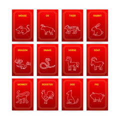 Sticker - 12 Chinese Zodiac Horoscope. Vector Illustration of Mini Paper Templates.