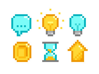 Canvas Print - Pixel Art business app icons set in retro 8-bit video game style