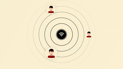 Aufkleber - Wi-Fi sign and wave signal. Motion. Animation with Wi-Fi distribution signal. Signal waves from Wi-Fi sign and appearance of user icons