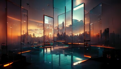 Poster - Composite image of computer in front of window in office.3D, Raster illustration.