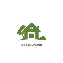 Initial D Logo With Green House Real Estate Concept