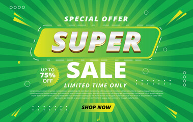 Super sale 75 percent off promotion banner design on green background