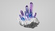 3d render, violet blue amethyst crystals growing on white rock. Abstract nugget clip art isolated on white background