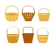 Empty wicker baskets set. Traditional picnic willow basket cartoon vector illustration