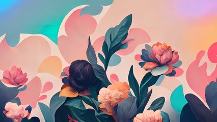 Wall Mural - floral background with soft pastel colors. 4k organic, colorful flowers pattern. flower illustration