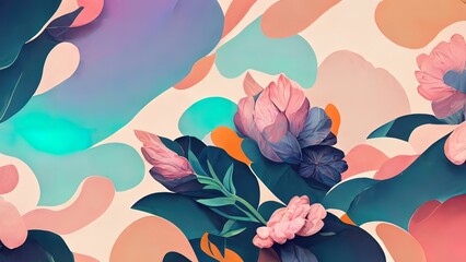 Wall Mural - floral background with soft pastel colors. 4k organic, colorful flowers pattern. flower illustration