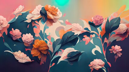 Wall Mural - floral background with soft pastel colors. 4k organic, colorful flowers pattern. flower illustration