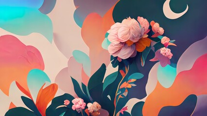 Wall Mural - floral background with soft pastel colors. 4k organic, colorful flowers pattern. flower illustration