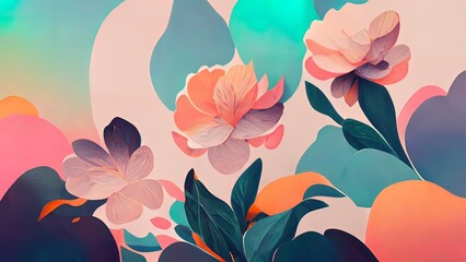Wall Mural - floral background with soft pastel colors. 4k organic, colorful flowers pattern. flower illustration