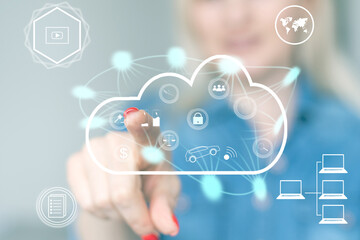 Poster - Cloud technology icon for online shopping global business concept.