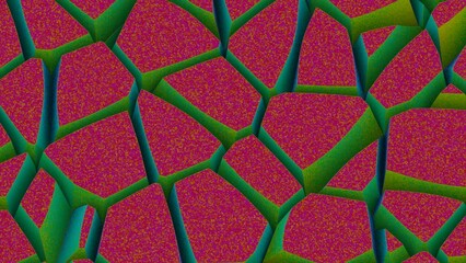 Poster - Psychedelic movements of forms on surface. Design. Surface with effect of dry cracks. Surface of moving polygons with psychedelic transformations