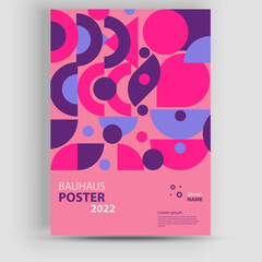 Aufkleber - Abstract Bauhaus geometric pattern background, vector circle, triangle, and square lines color art design. Modern vertical mosaic banner vector. Applicable for covers, flyers, etc.