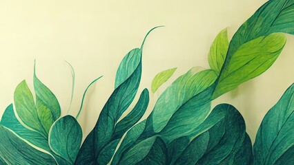 green plant and leafs pattern. pencil, hand drawn natural illustration. simple organic plants design