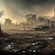 Charred, radioactive post-apocalyptic wasteland in nuclear summer - detailed digital painting sci-fi video game environment concept art