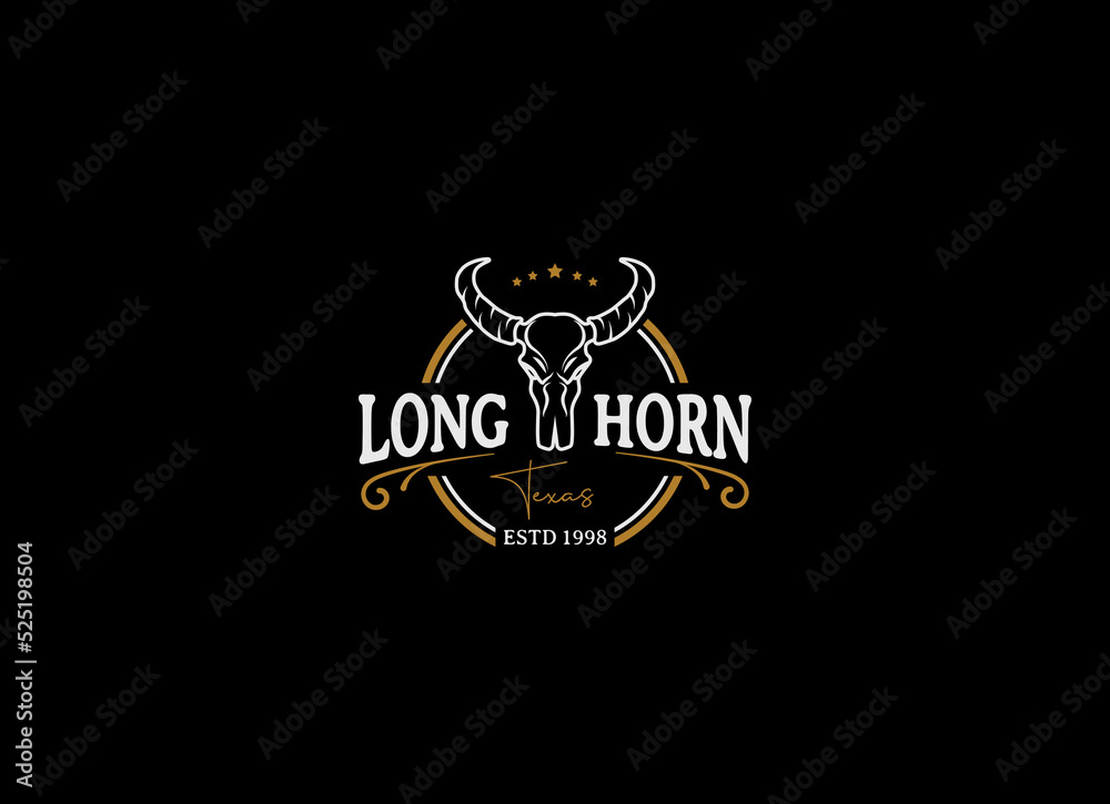 Texas Longhorn, Country Western Bull Cattle Vintage Label Logo Design ...