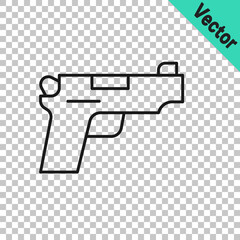 Sticker - Black line Pistol or gun icon isolated on transparent background. Police or military handgun. Small firearm. Vector