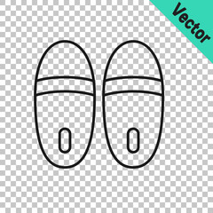 Wall Mural - Black line Slippers icon isolated on transparent background. Flip flops sign. Vector