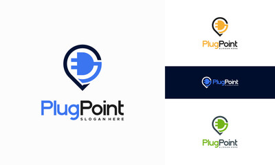 Wall Mural - electricity point logo designs concept vector, charging station logo design,