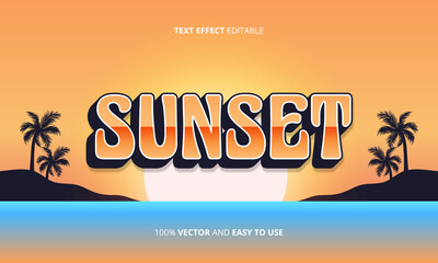 Wall Mural - sunset text editable, retro text effects style
