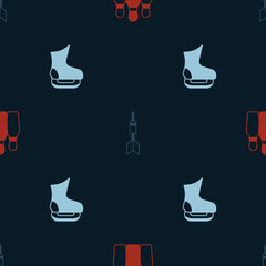 Poster - Set Bowling pin, Dart arrow and Skates on seamless pattern. Vector