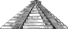 Mexico Temple Isolated Sketch, Pyramid Of Sun Icon