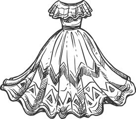 Huipil garment isolated mexican dress sketch icon