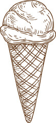 Wall Mural - Sketch ice cream in waffle cone isolated dessert