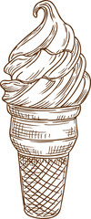 Wall Mural - Swirled vanilla ice cream in wafer cone isolated