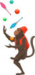 Vintage circus, monkey juggling pins and balls